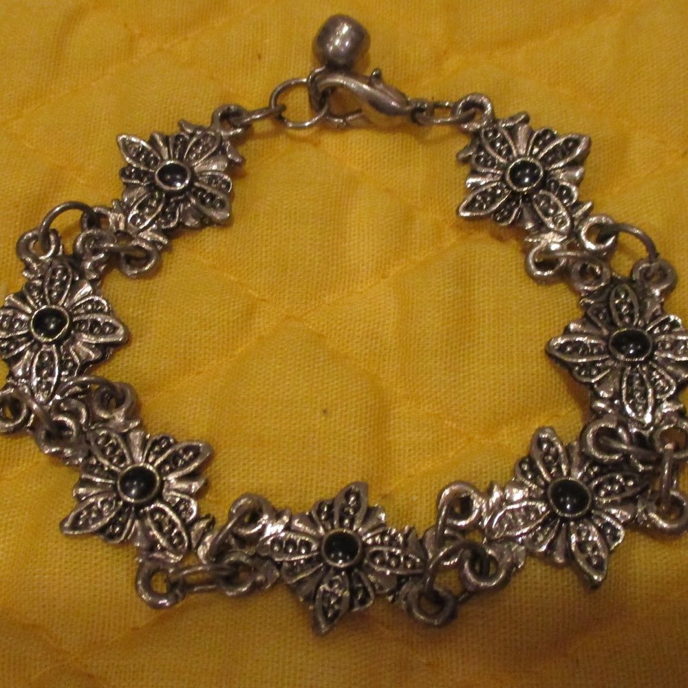 Marcasite Black Onyx Silver Tone Bracelet